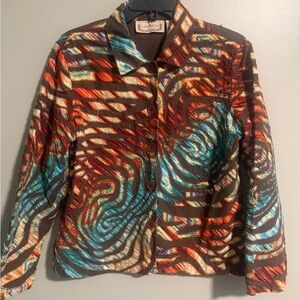 Lifestyle Women's L Geometric Boho Embroidered Swirl Cotton Button up Jacket